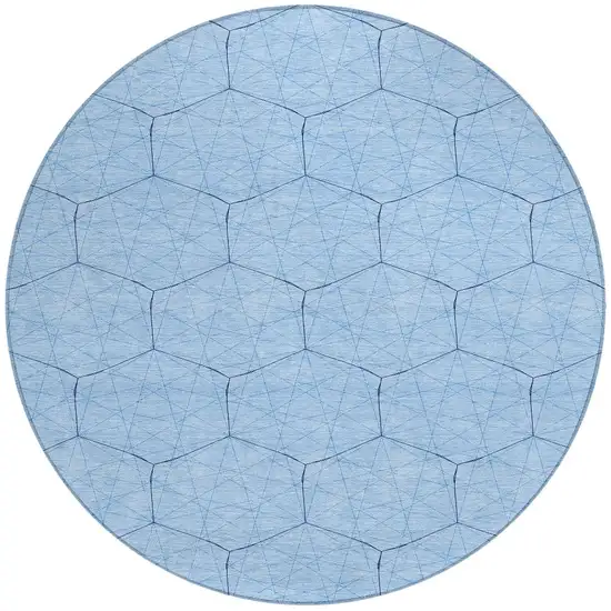 8' Sky Blue And Black Round Geometric Washable Indoor Outdoor Area Rug Photo 5