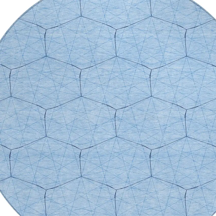 8' Sky Blue And Black Round Geometric Washable Indoor Outdoor Area Rug Photo 4