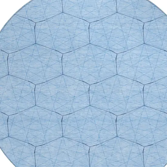 8' Sky Blue And Black Round Geometric Washable Indoor Outdoor Area Rug Photo 4