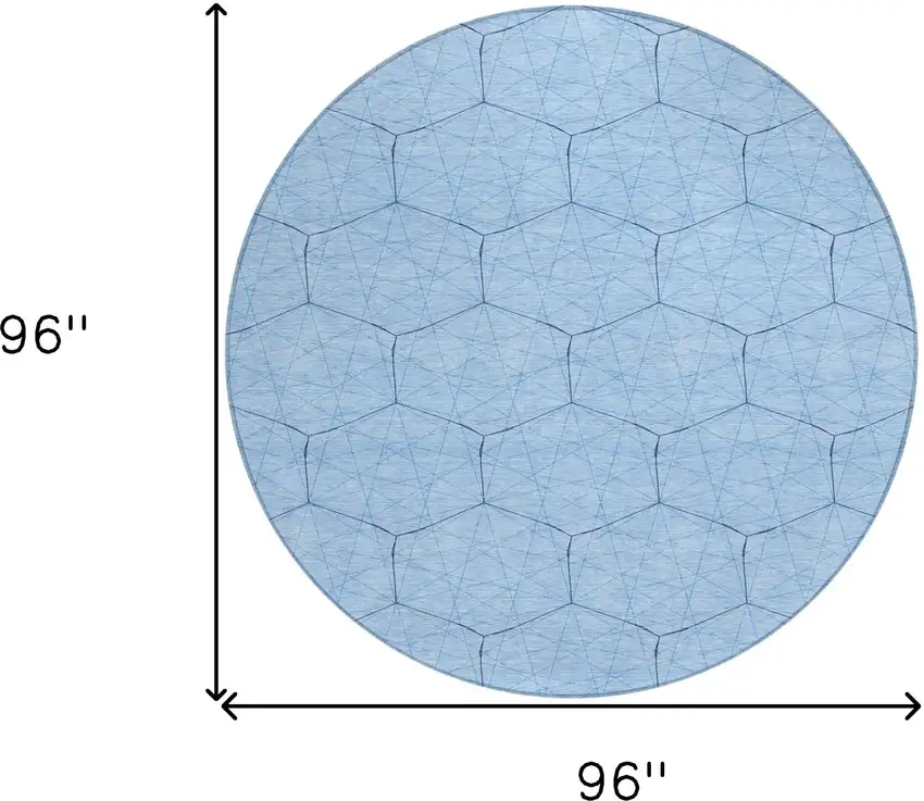 8' Sky Blue And Black Round Geometric Washable Indoor Outdoor Area Rug Photo 3