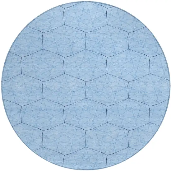 8' Sky Blue And Black Round Geometric Washable Indoor Outdoor Area Rug Photo 2