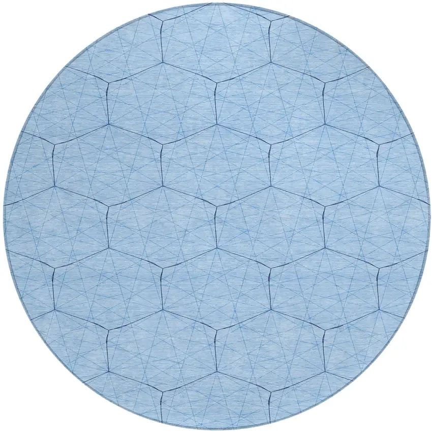 8' Sky Blue And Black Round Geometric Washable Indoor Outdoor Area Rug Photo 2