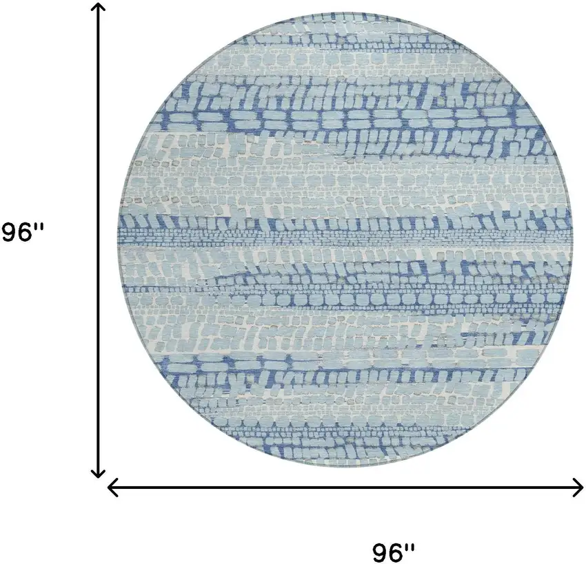 8' Sky Blue And Blue Round Abstract Washable Indoor Outdoor Area Rug Photo 8