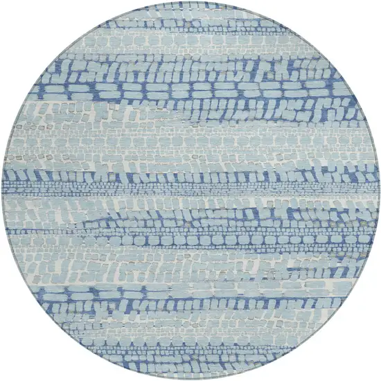 8' Sky Blue And Blue Round Abstract Washable Indoor Outdoor Area Rug Photo 1