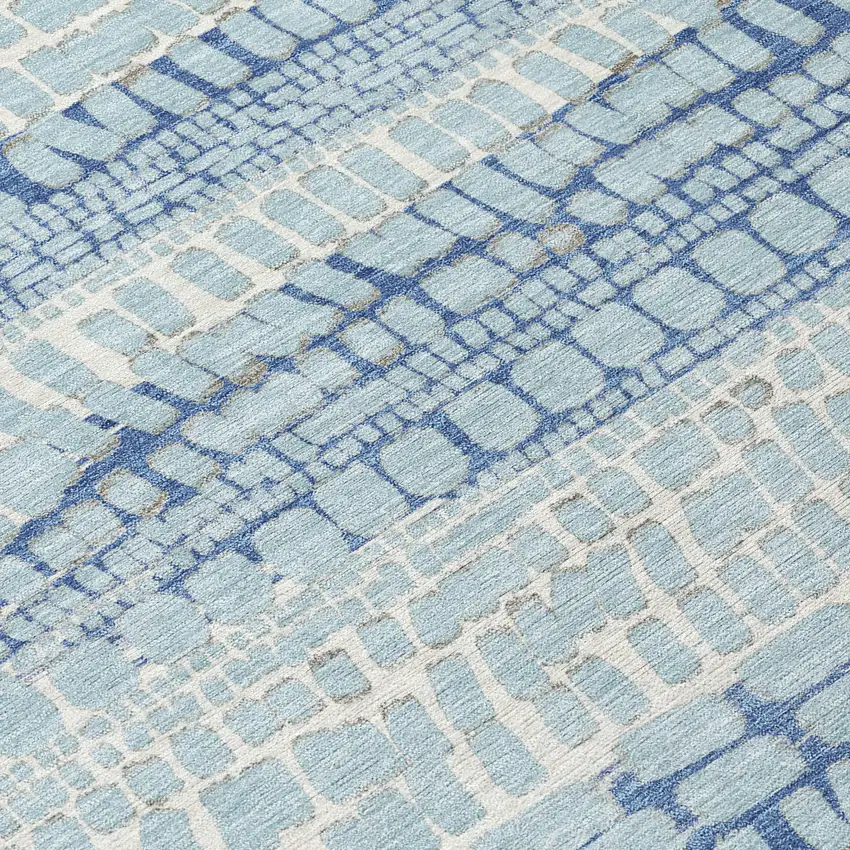 8' Sky Blue And Blue Round Abstract Washable Indoor Outdoor Area Rug Photo 7