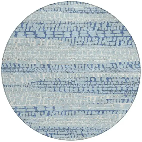 8' Sky Blue And Blue Round Abstract Washable Indoor Outdoor Area Rug Photo 3