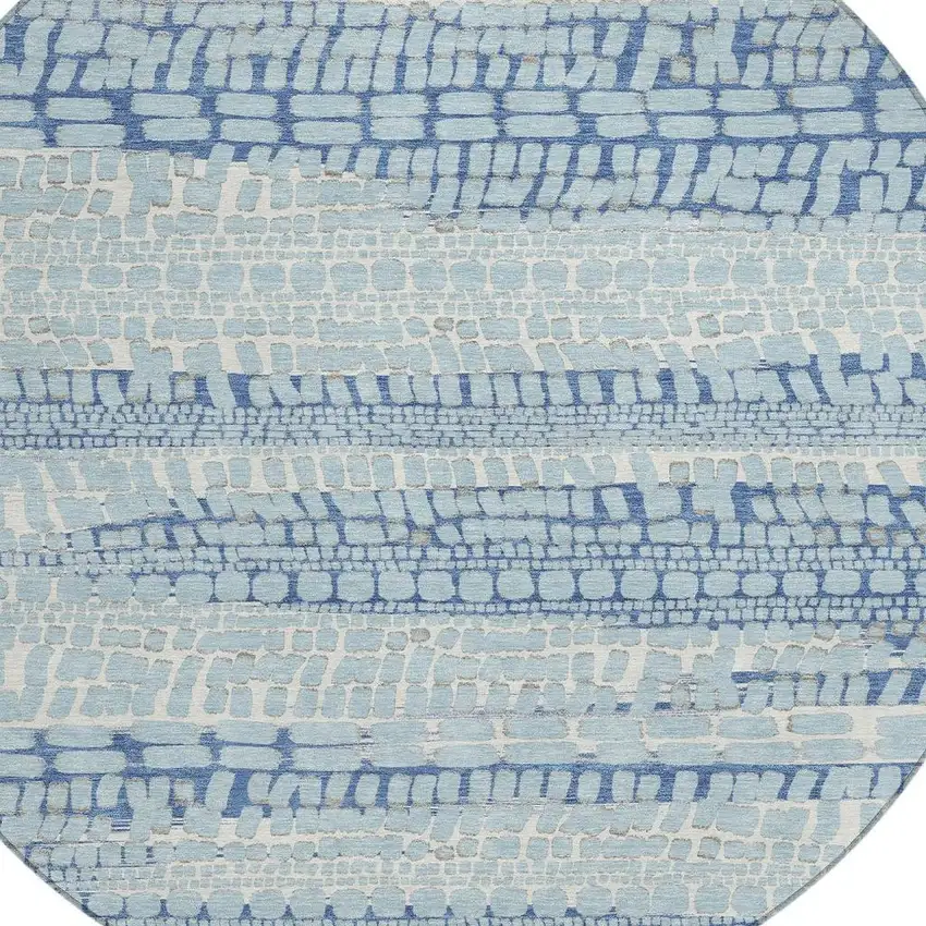 8' Sky Blue And Blue Round Abstract Washable Indoor Outdoor Area Rug Photo 2