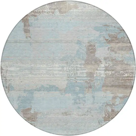 8' Sky Blue And Blue Round Abstract Washable Indoor Outdoor Area Rug Photo 1