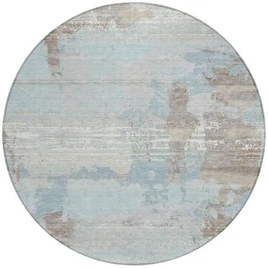 8' Sky Blue And Blue Round Abstract Washable Indoor Outdoor Area Rug Photo 3