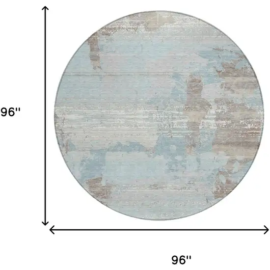 8' Sky Blue And Blue Round Abstract Washable Indoor Outdoor Area Rug Photo 6