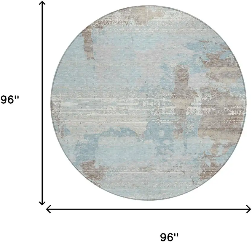 8' Sky Blue And Blue Round Abstract Washable Indoor Outdoor Area Rug Photo 6
