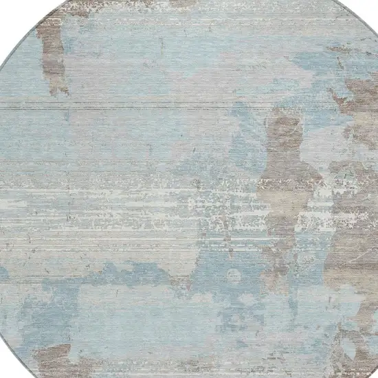 8' Sky Blue And Blue Round Abstract Washable Indoor Outdoor Area Rug Photo 2