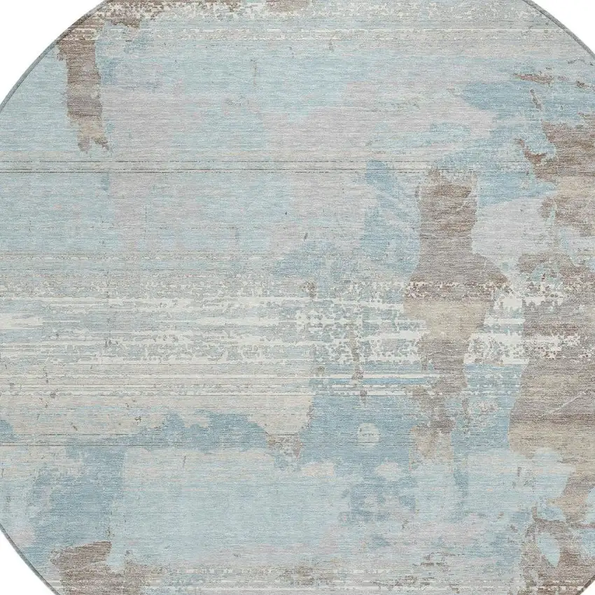 8' Sky Blue And Blue Round Abstract Washable Indoor Outdoor Area Rug Photo 2