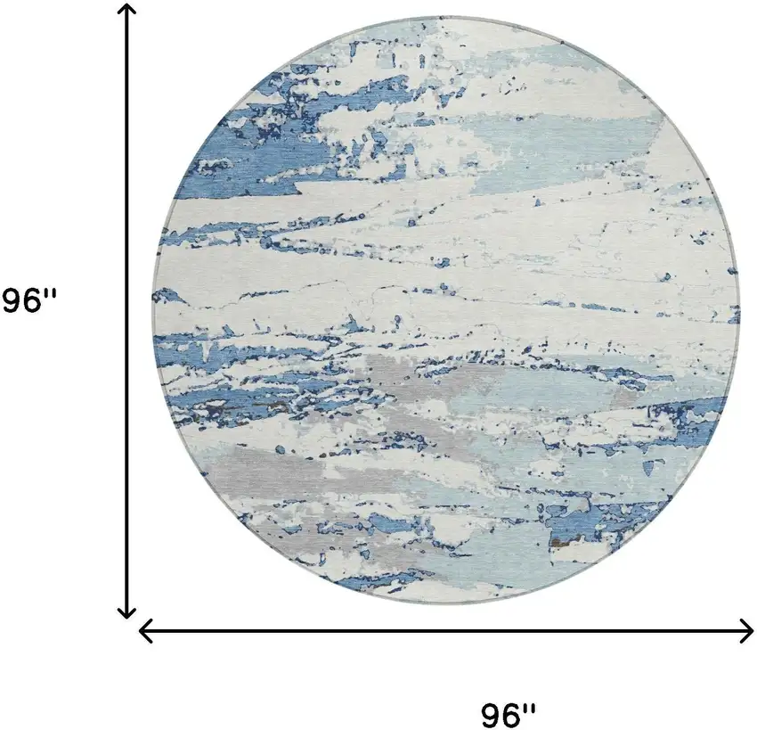 8' Sky Blue And Blue Round Abstract Washable Indoor Outdoor Area Rug Photo 5
