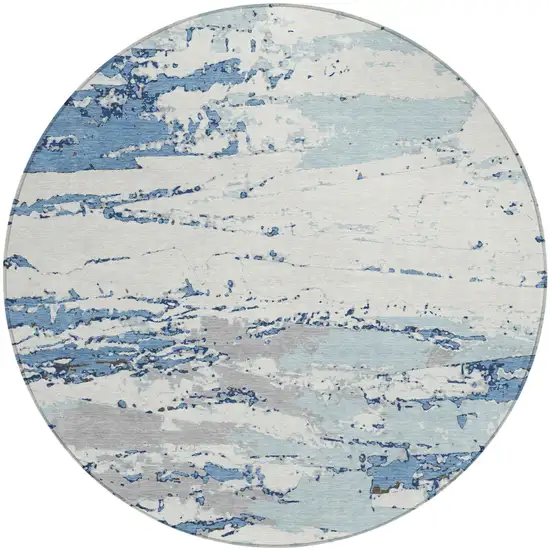 8' Sky Blue And Blue Round Abstract Washable Indoor Outdoor Area Rug Photo 2