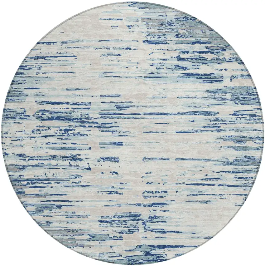 8' Sky Blue And Blue Round Abstract Washable Indoor Outdoor Area Rug Photo 3