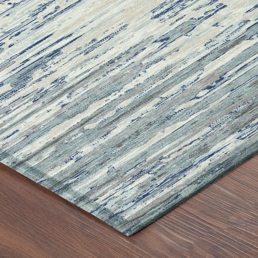 8' Sky Blue And Blue Round Abstract Washable Indoor Outdoor Area Rug Photo 4