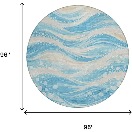 8' Sky Blue And Blue Round Abstract Washable Indoor Outdoor Area Rug Photo 5