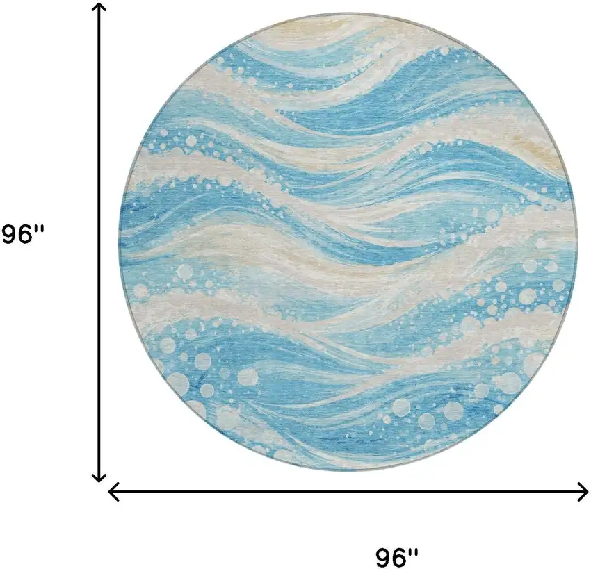8' Sky Blue And Blue Round Abstract Washable Indoor Outdoor Area Rug Photo 5