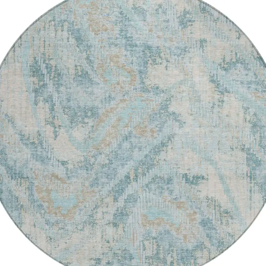 8' Sky Blue And Blue Round Abstract Washable Indoor Outdoor Area Rug Photo 2