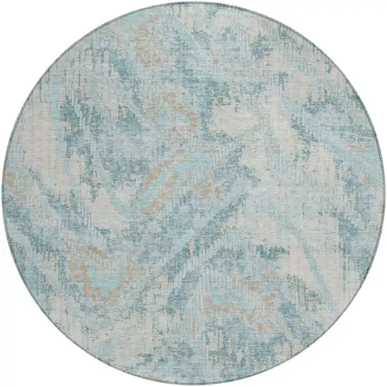 8' Sky Blue And Blue Round Abstract Washable Indoor Outdoor Area Rug Photo 1