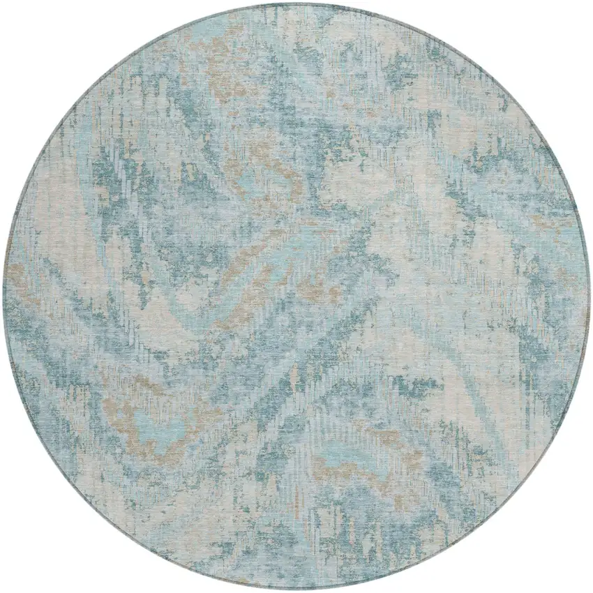 8' Sky Blue And Blue Round Abstract Washable Indoor Outdoor Area Rug Photo 1