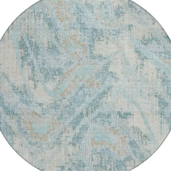 8' Sky Blue And Blue Round Abstract Washable Indoor Outdoor Area Rug Photo 3