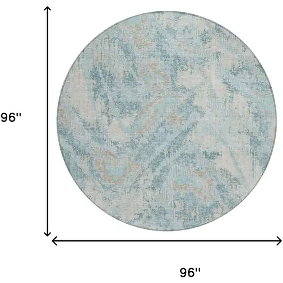 8' Sky Blue And Blue Round Abstract Washable Indoor Outdoor Area Rug Photo 6