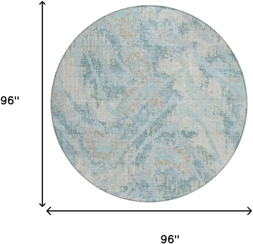 8' Sky Blue And Blue Round Abstract Washable Indoor Outdoor Area Rug Photo 6