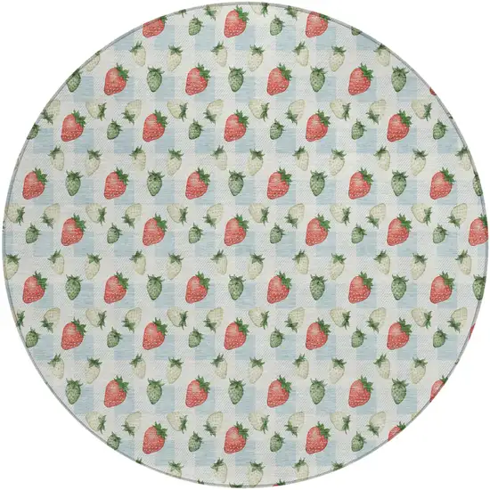 8' Sky Blue And Blue Round Floral Washable Indoor Outdoor Area Rug Photo 2
