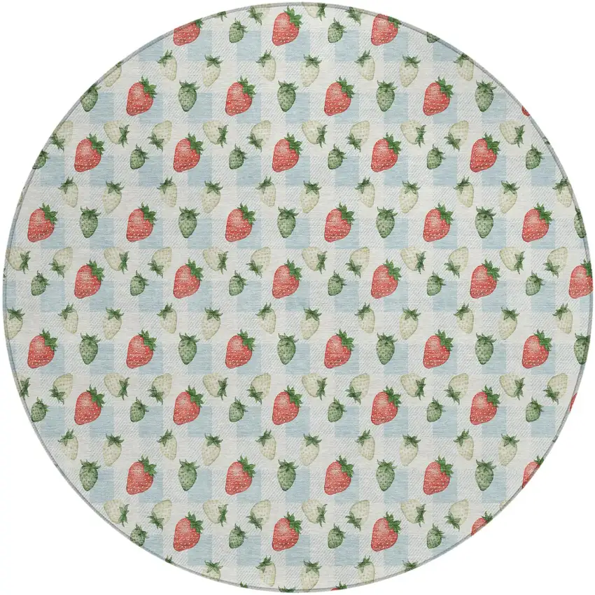 8' Sky Blue And Blue Round Floral Washable Indoor Outdoor Area Rug Photo 2