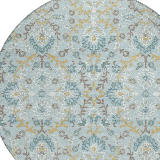 8' Sky Blue And Blue Round Geometric Washable Indoor Outdoor Area Rug Photo 2