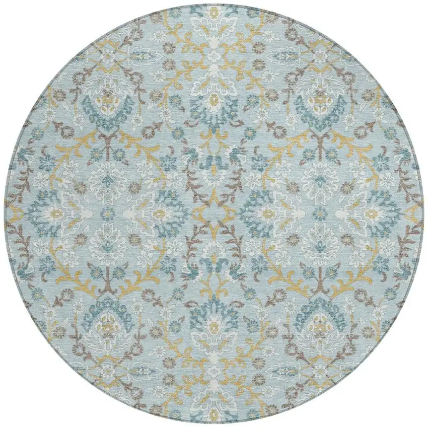 8' Sky Blue And Blue Round Geometric Washable Indoor Outdoor Area Rug Photo 3