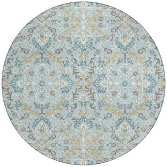 8' Sky Blue And Blue Round Geometric Washable Indoor Outdoor Area Rug Photo 3