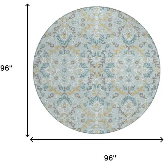 8' Sky Blue And Blue Round Geometric Washable Indoor Outdoor Area Rug Photo 6