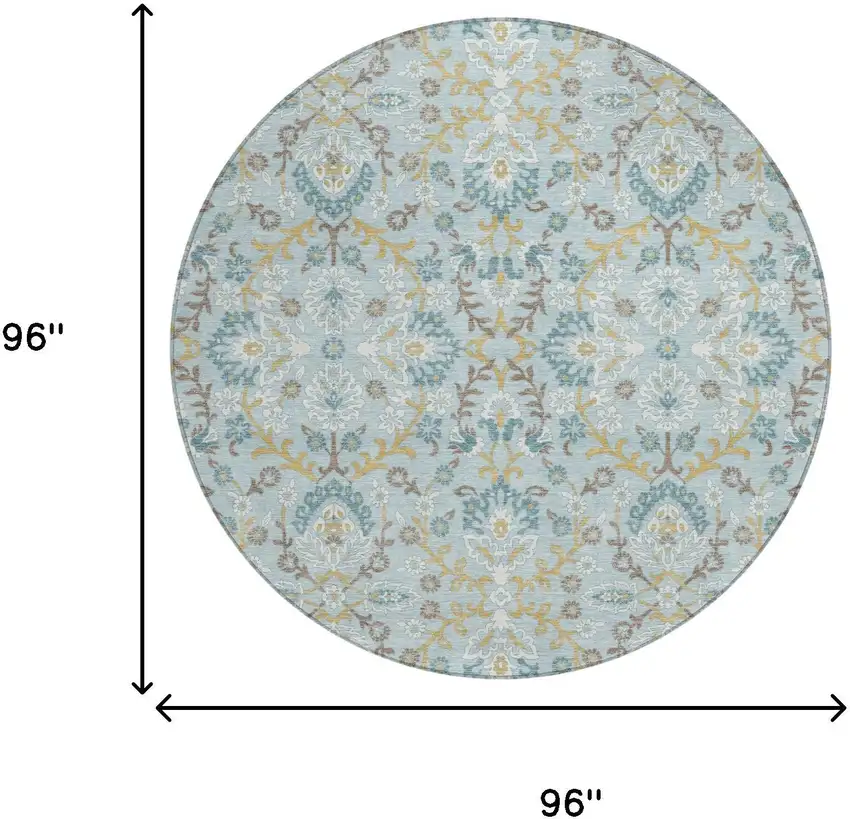 8' Sky Blue And Blue Round Geometric Washable Indoor Outdoor Area Rug Photo 6