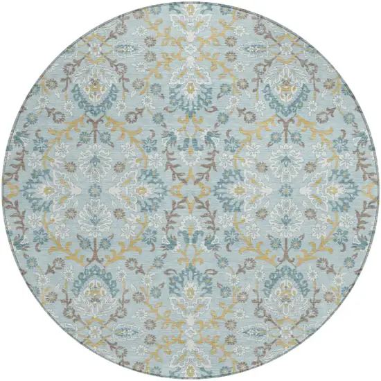 8' Sky Blue And Blue Round Geometric Washable Indoor Outdoor Area Rug Photo 1