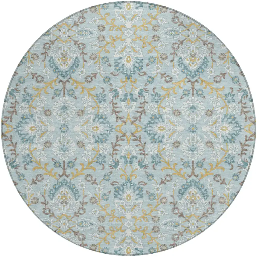 8' Sky Blue And Blue Round Geometric Washable Indoor Outdoor Area Rug Photo 1