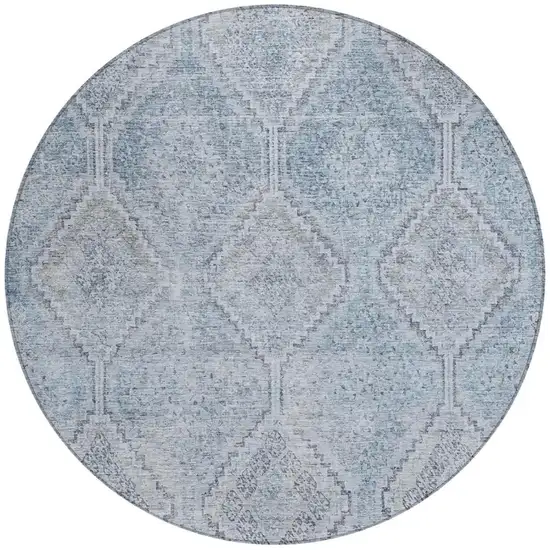 8' Sky Blue And Blue Round Geometric Washable Indoor Outdoor Area Rug Photo 4