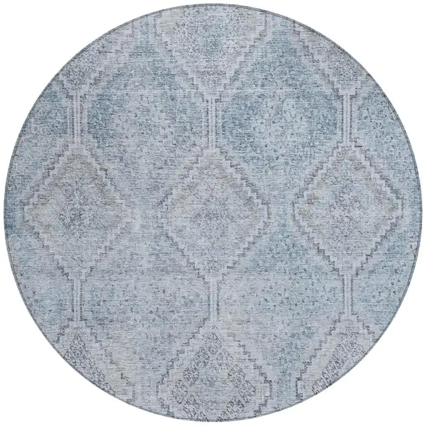 8' Sky Blue And Blue Round Geometric Washable Indoor Outdoor Area Rug Photo 4