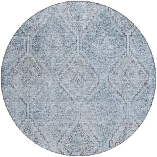 8' Sky Blue And Blue Round Geometric Washable Indoor Outdoor Area Rug Photo 2