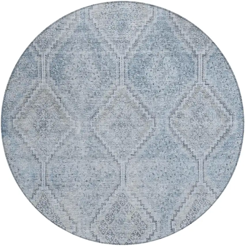 8' Sky Blue And Blue Round Geometric Washable Indoor Outdoor Area Rug Photo 2