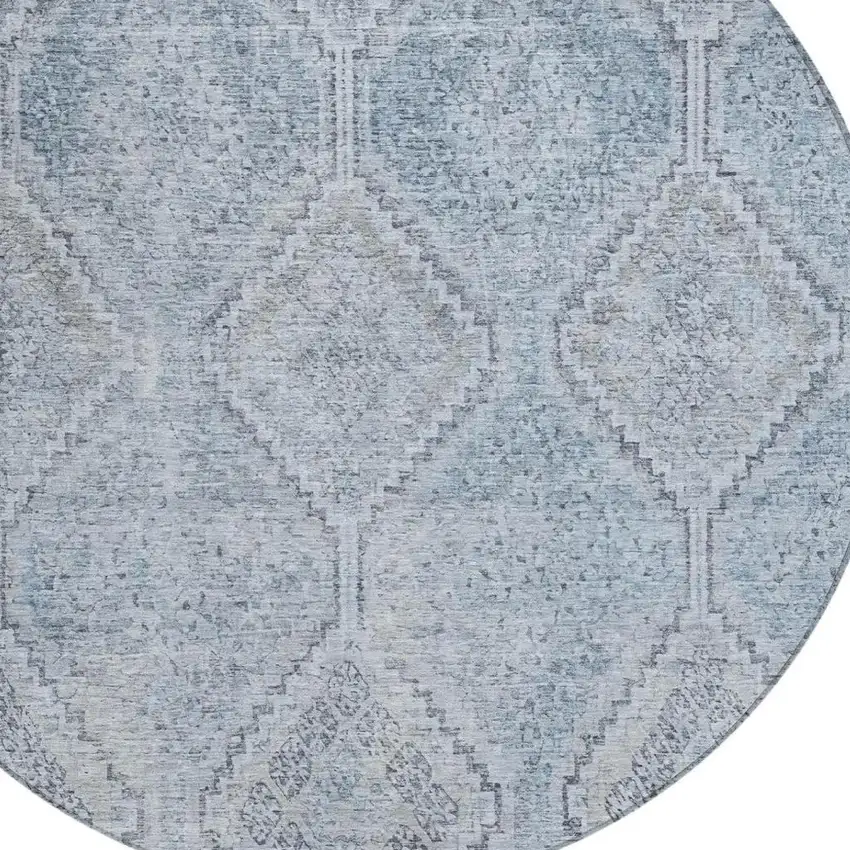8' Sky Blue And Blue Round Geometric Washable Indoor Outdoor Area Rug Photo 3