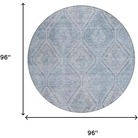 8' Sky Blue And Blue Round Geometric Washable Indoor Outdoor Area Rug Photo 7