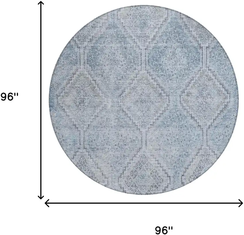 8' Sky Blue And Blue Round Geometric Washable Indoor Outdoor Area Rug Photo 7