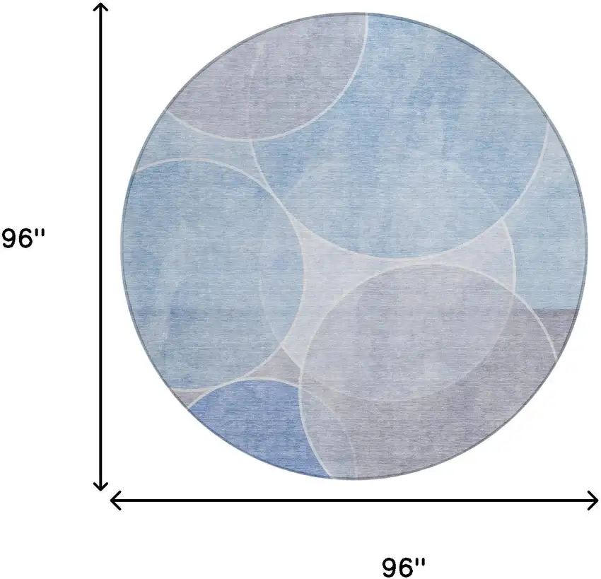 8' Sky Blue And Blue Round Geometric Washable Indoor Outdoor Area Rug Photo 7