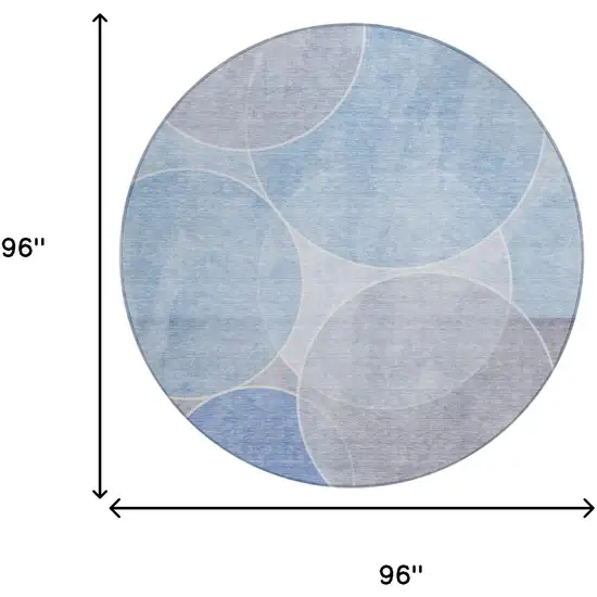 8' Sky Blue And Blue Round Geometric Washable Indoor Outdoor Area Rug Photo 7