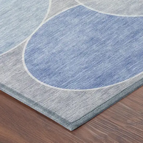 8' Sky Blue And Blue Round Geometric Washable Indoor Outdoor Area Rug Photo 5