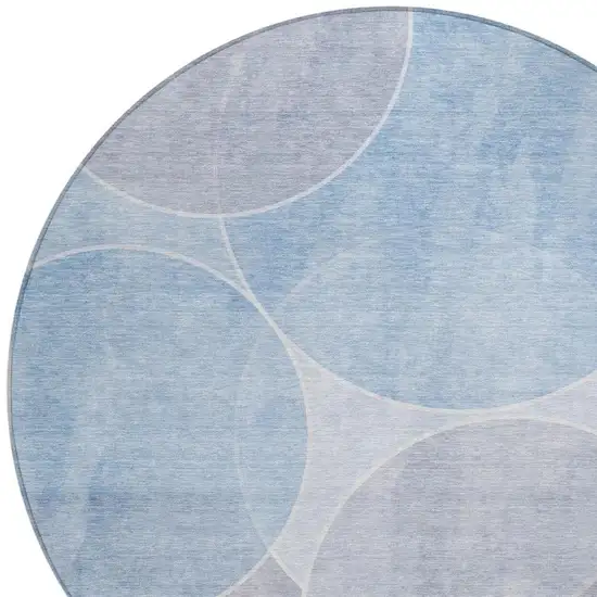 8' Sky Blue And Blue Round Geometric Washable Indoor Outdoor Area Rug Photo 3