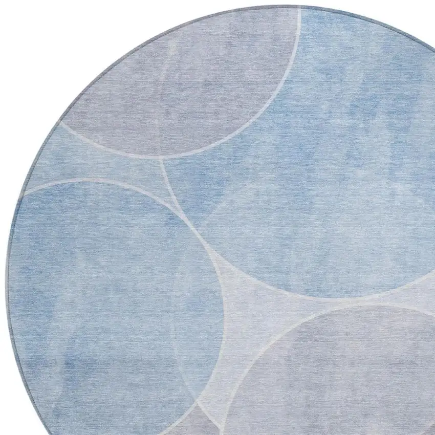 8' Sky Blue And Blue Round Geometric Washable Indoor Outdoor Area Rug Photo 3